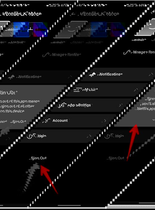 Подтверждение выхода из Netflix на мобильном устройстве