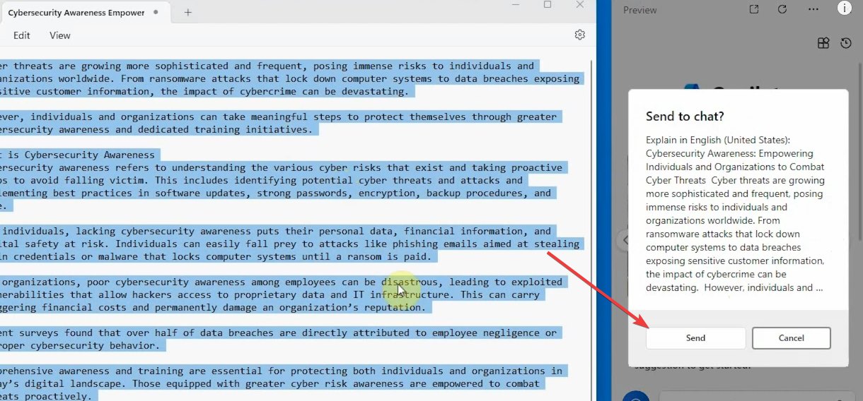 Диалог отправки данных в Copilot