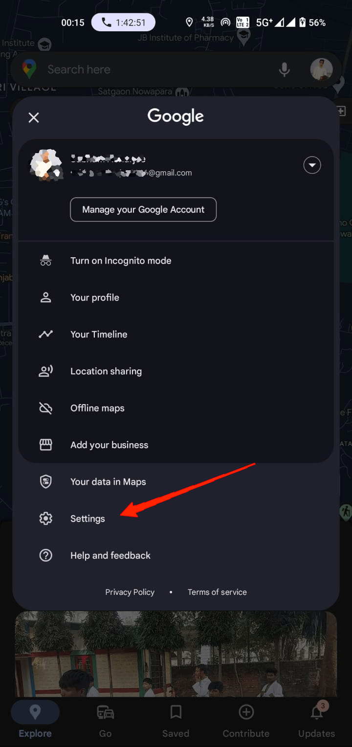 Откройте Настройки Google Maps.
