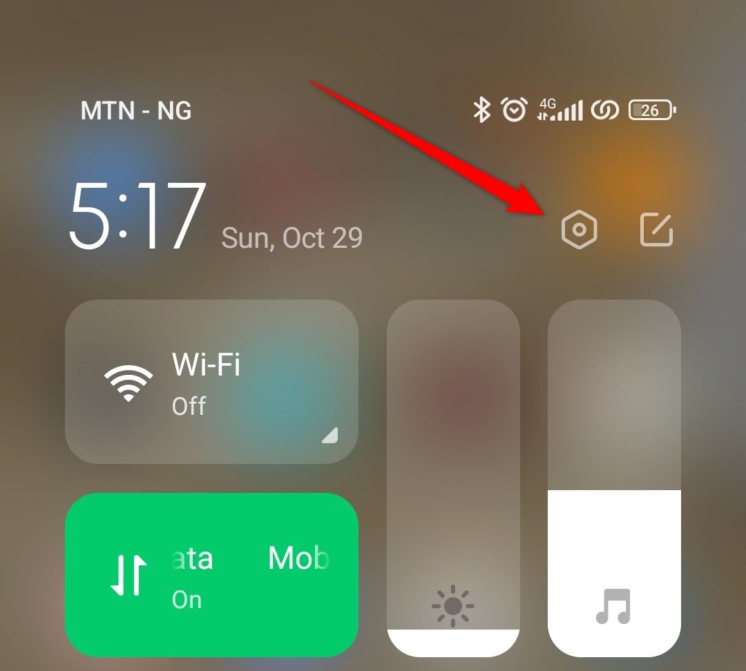Панель управления Android с шестерёнкой настроек