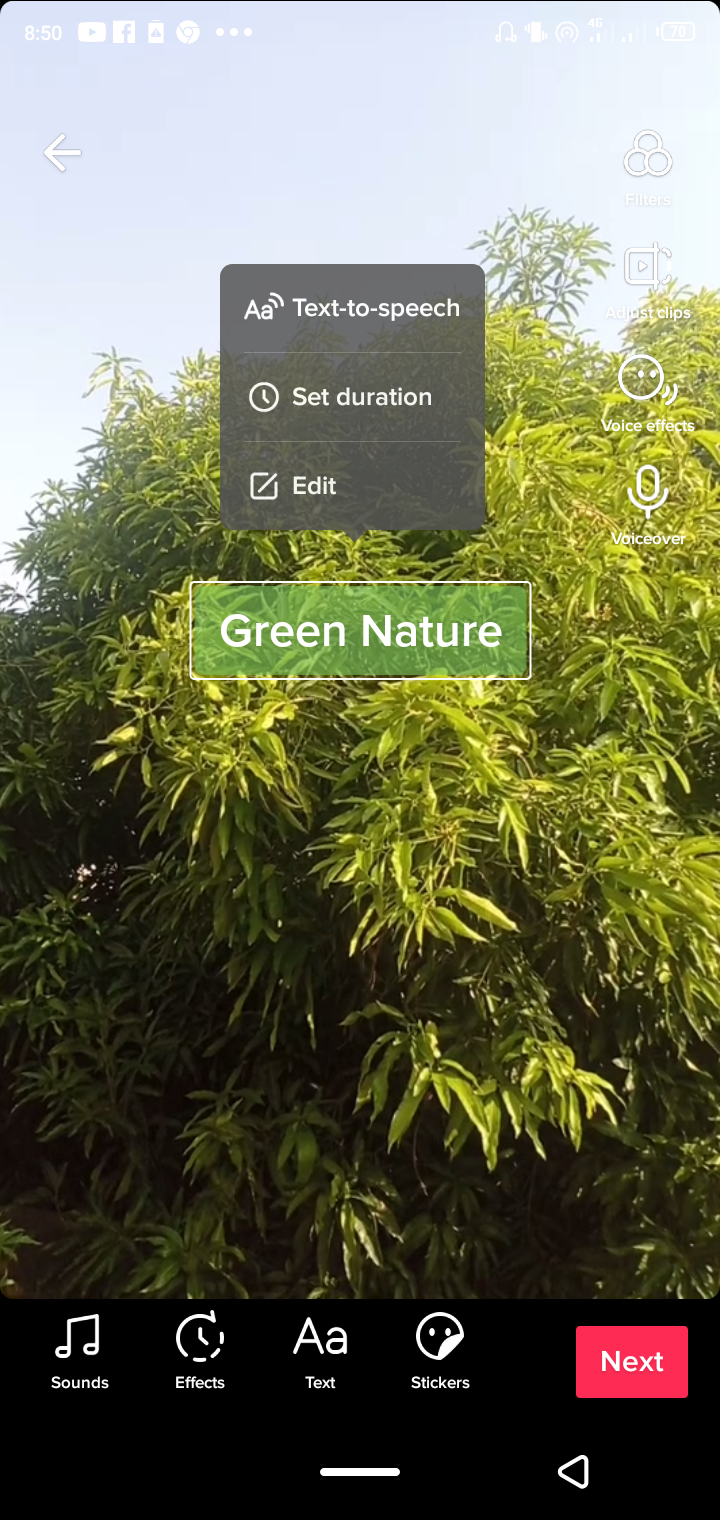 Интерфейс установки длительности текста в TikTok