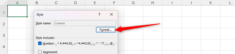 Die Comma-Style-Vorlage ist modifiziert und die Dialoge sind hervorgehoben.
