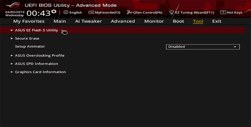 Утилита ASUS EZ Flash в BIOS