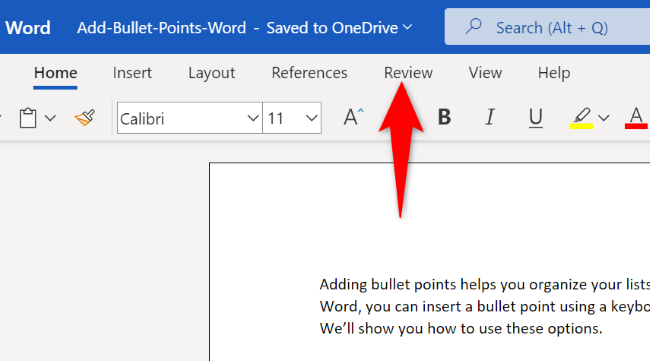 Выберите вкладку «Рецензирование» в веб‑интерфейсе