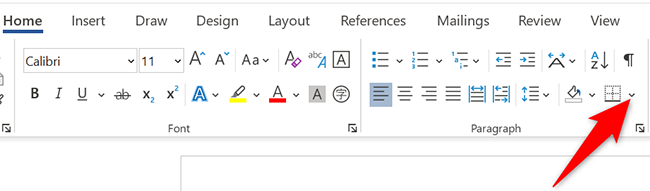 Стрелка меню рядом с кнопкой «Границы».