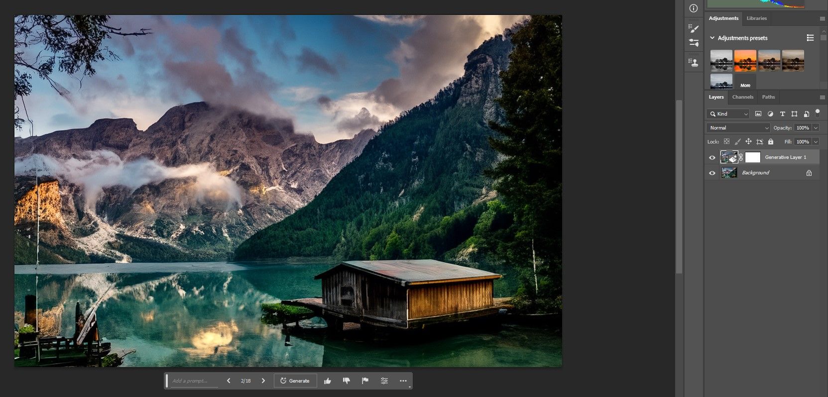 Пустое поле промпта — результат, выбранный Photoshop