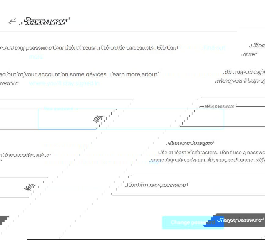 Экран смены пароля Google на другом устройстве