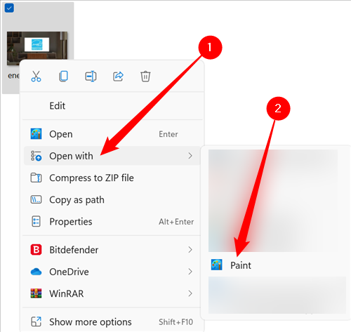 Щёлкните правой кнопкой по файлу WEBP, выберите Открыть с помощью и Paint.