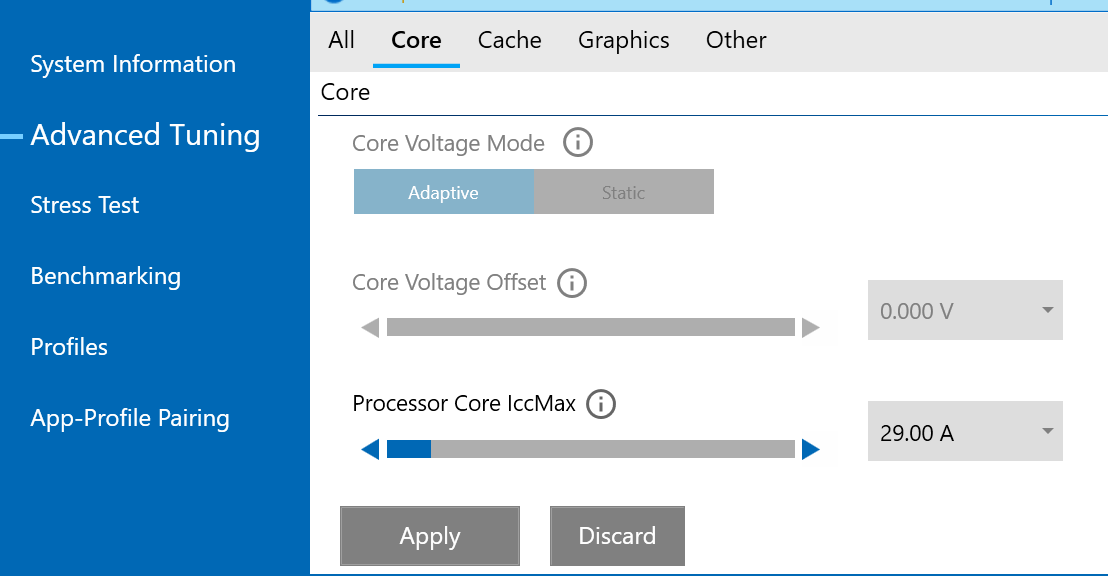 Intel XTU Advanced Tuning tab