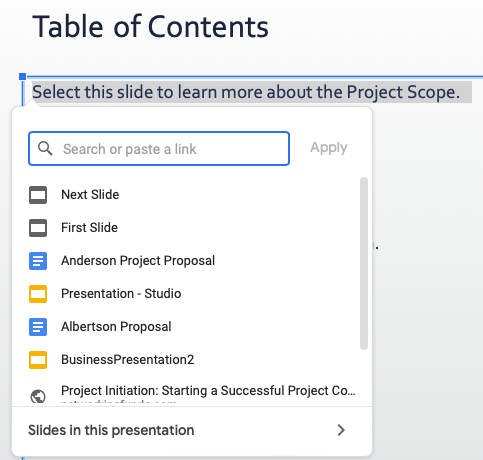 Find the slide for the link