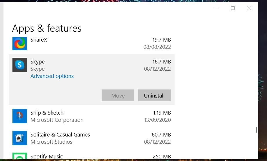 Переход к расширенным параметрам приложения в Windows