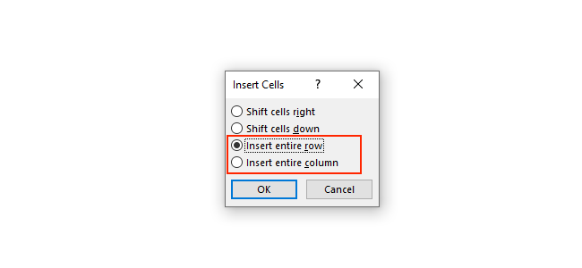 Click Insert entire row or Insert entire column to add rows or columns to Microsoft Word tables