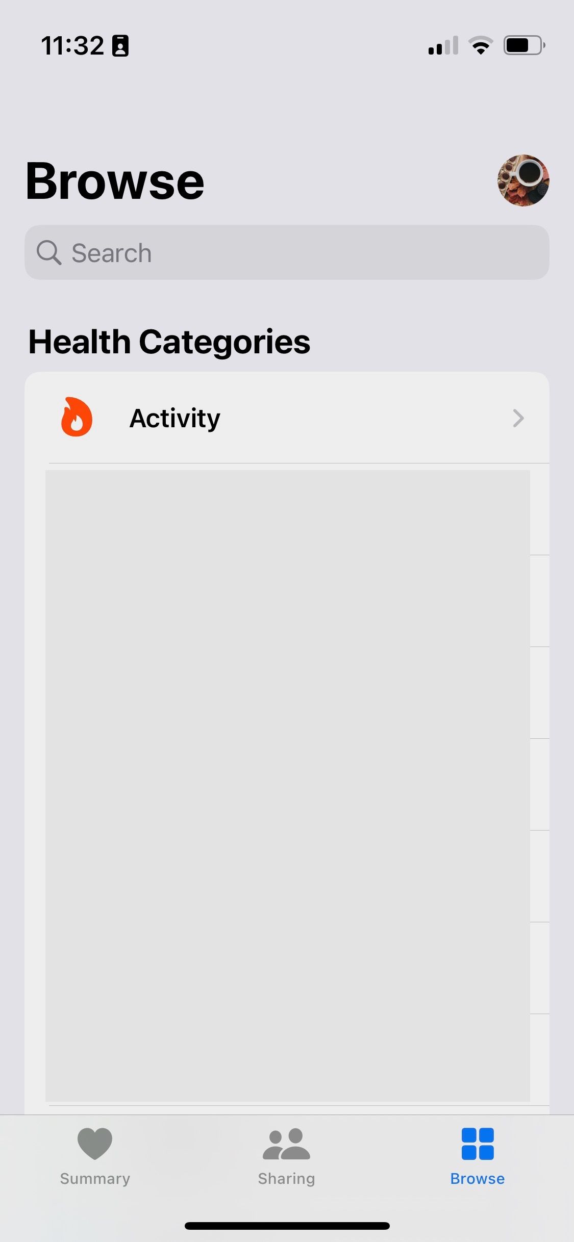 Меню Apple Health на iPhone