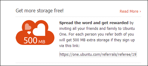 Иконка Ubuntu One и диаграмма роста хранилища при рефералах