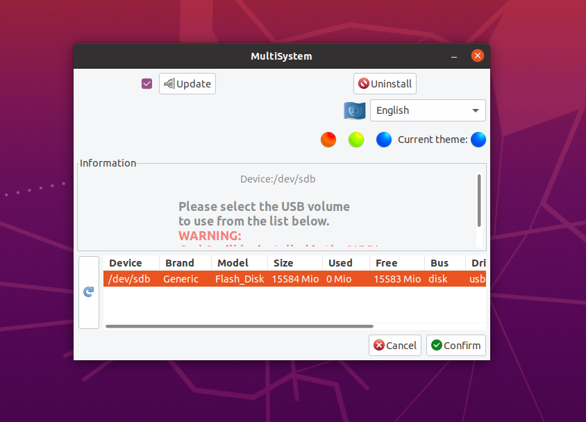 Выбор диска в MultiSystem