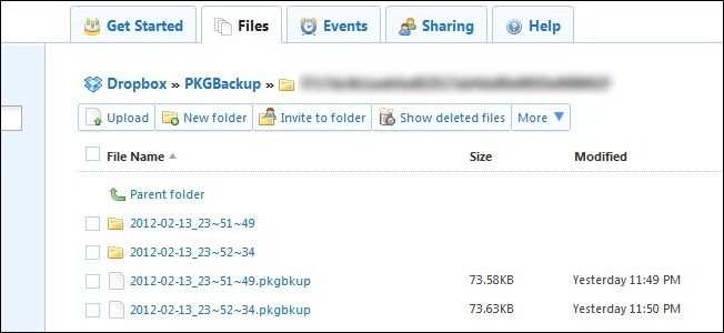 Файлы резервной копии в Dropbox