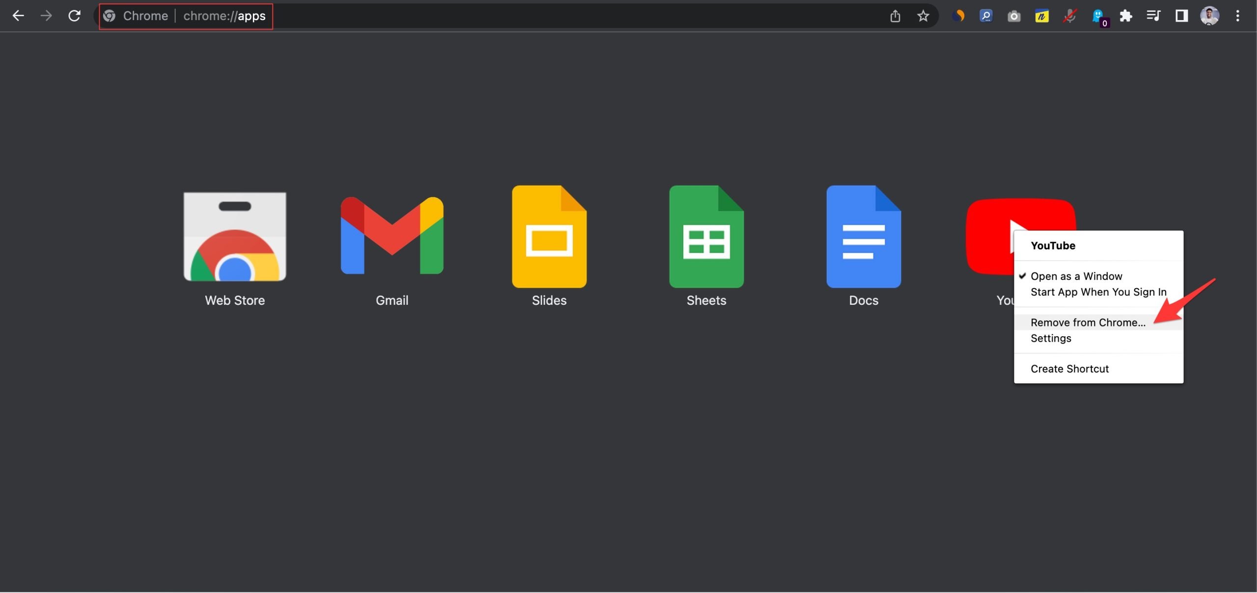 Rimuovi YouTube da Chrome