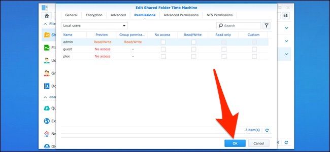 Новая общая папка 'Time Machine' в списке