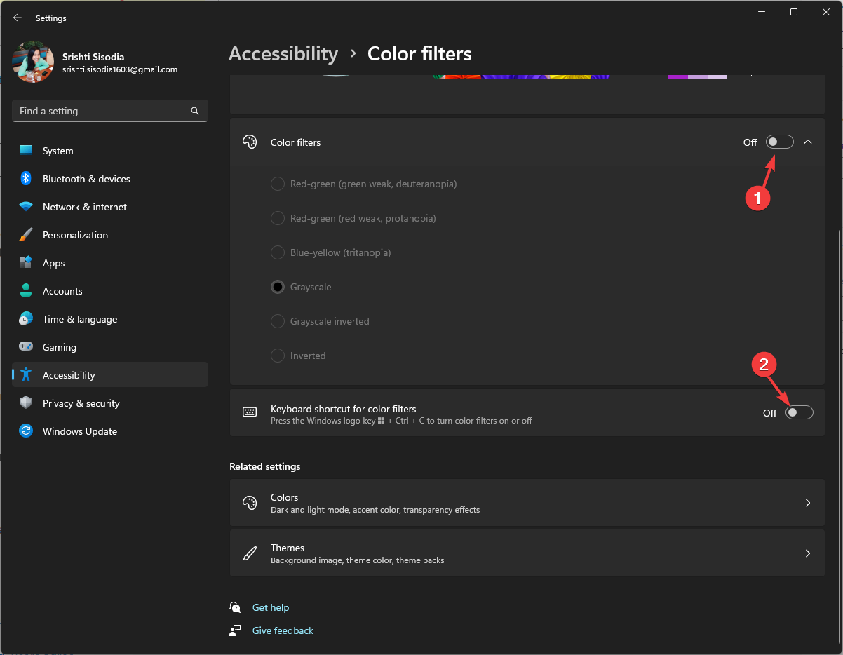 Отключение цветовых фильтров для устранения чёрно‑белых квадратиков