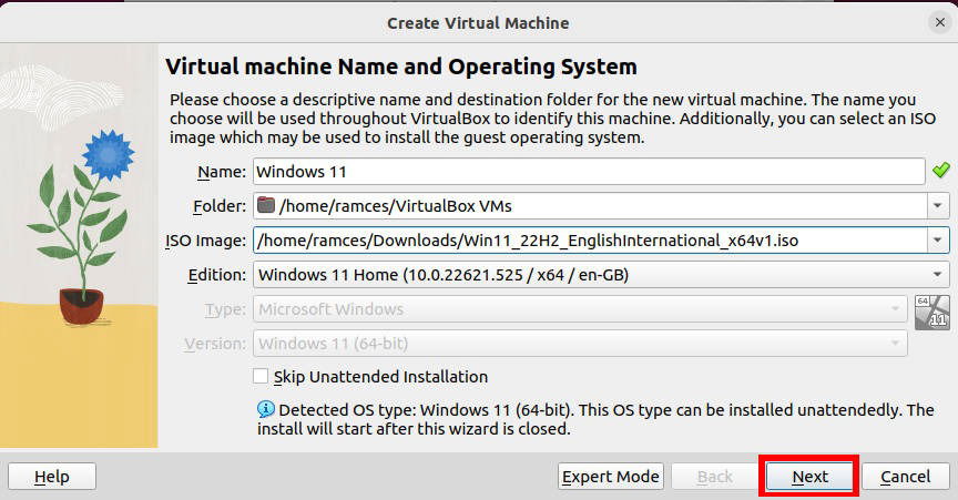 Окно с уже выбранным ISO в мастере создания ВМ.