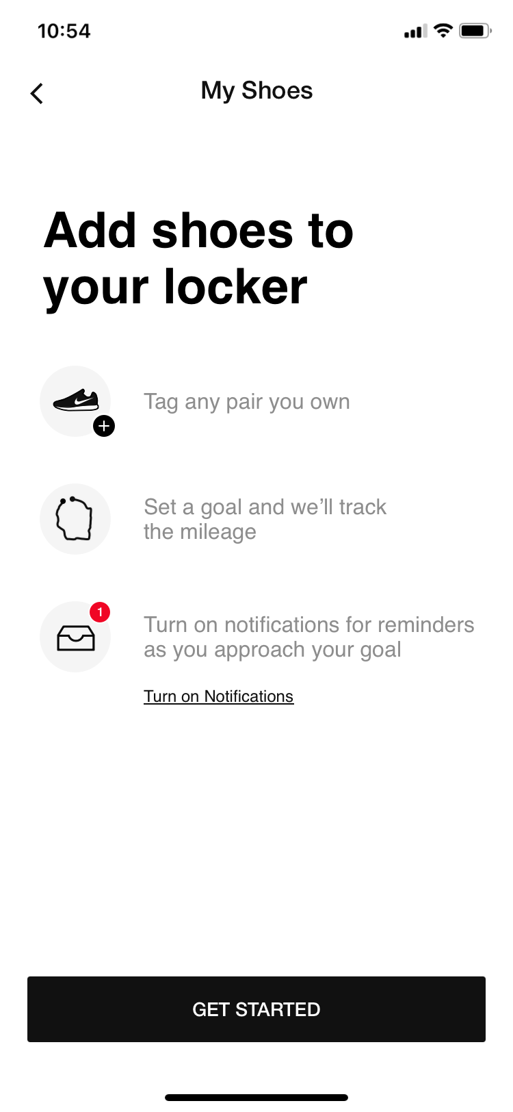 Экран учёта кроссовок в Nike Run Club