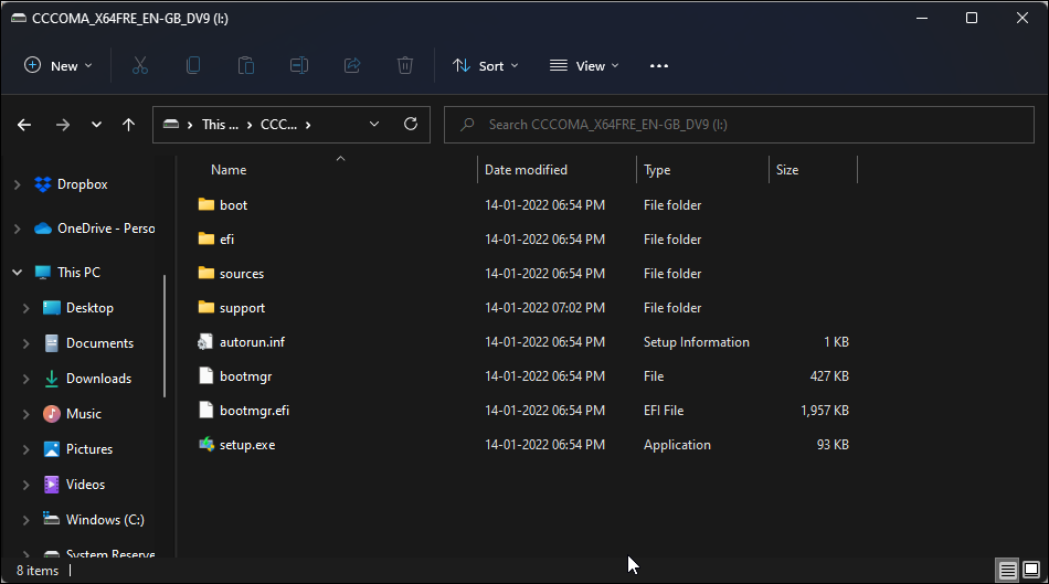 Запустить setup на загрузочной USB