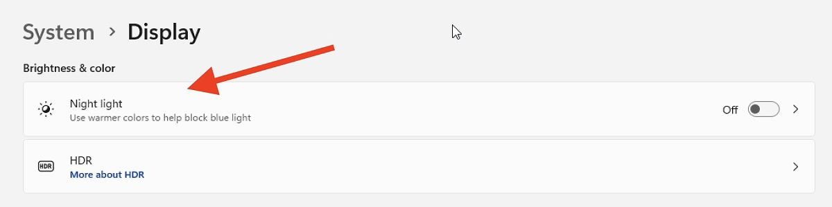 Опция Ночной свет в Параметрах Windows