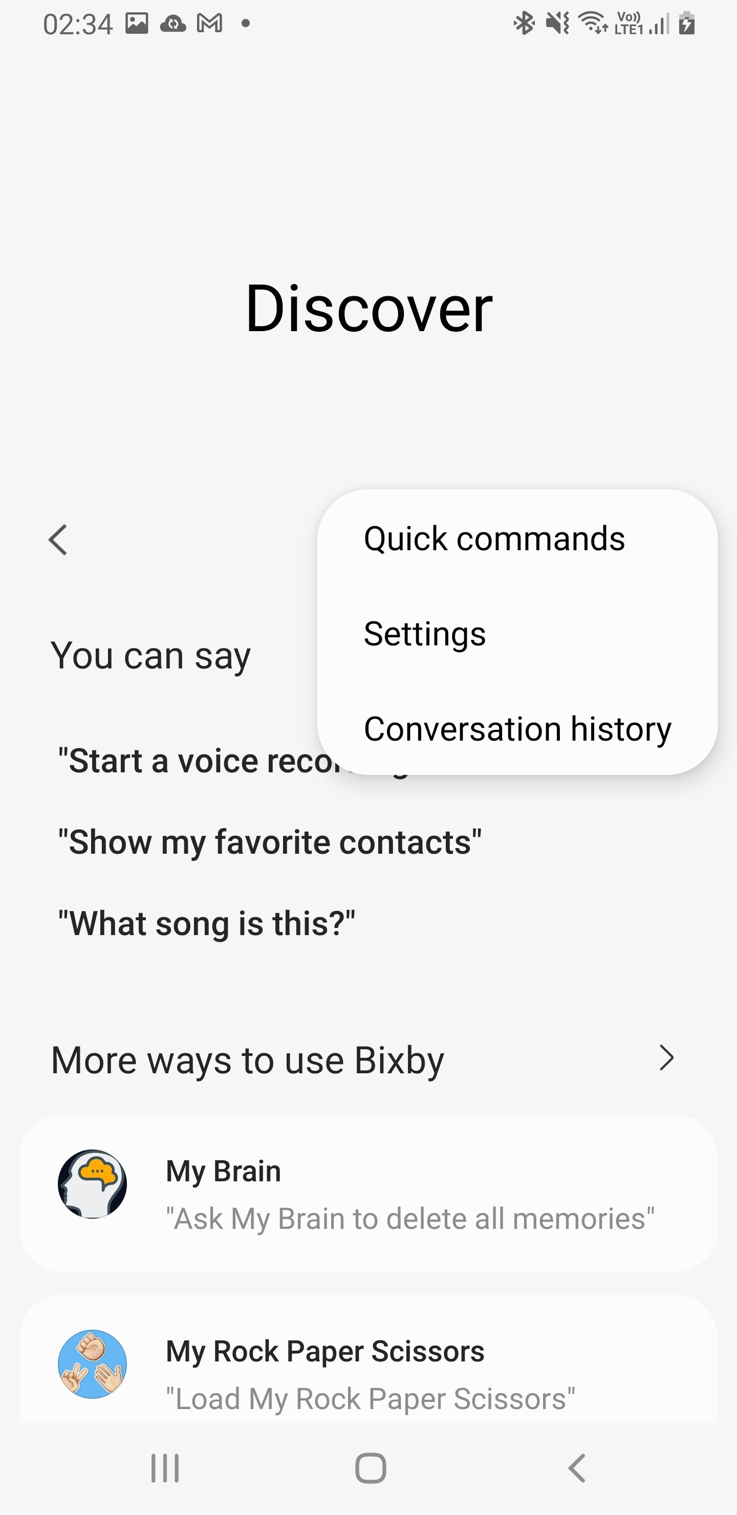 Bixby открыта в приложении Galaxy Wearable