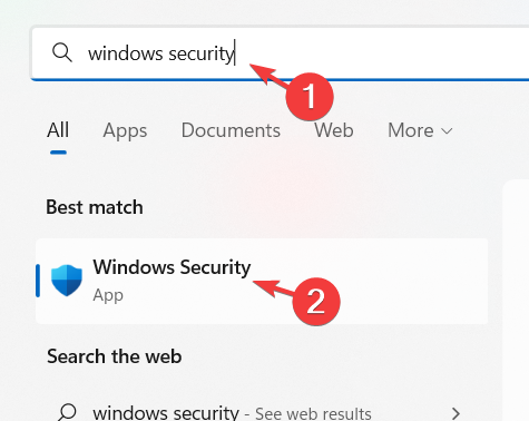 Открытие приложения безопасности Windows
