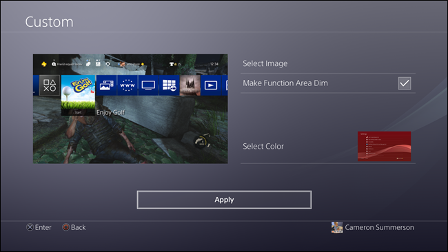 Кнопка Применить для сохранения темы на PS4
