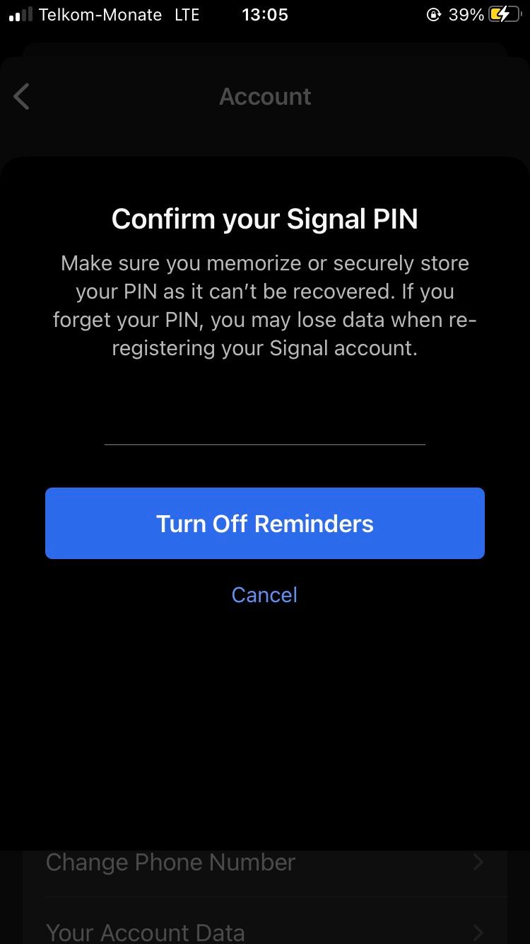 Выключение напоминаний в Signal