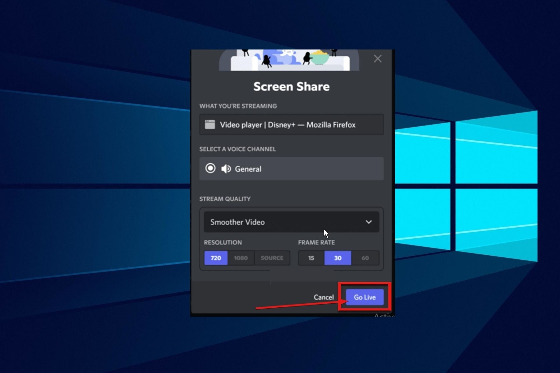 Кнопка Go live в Discord