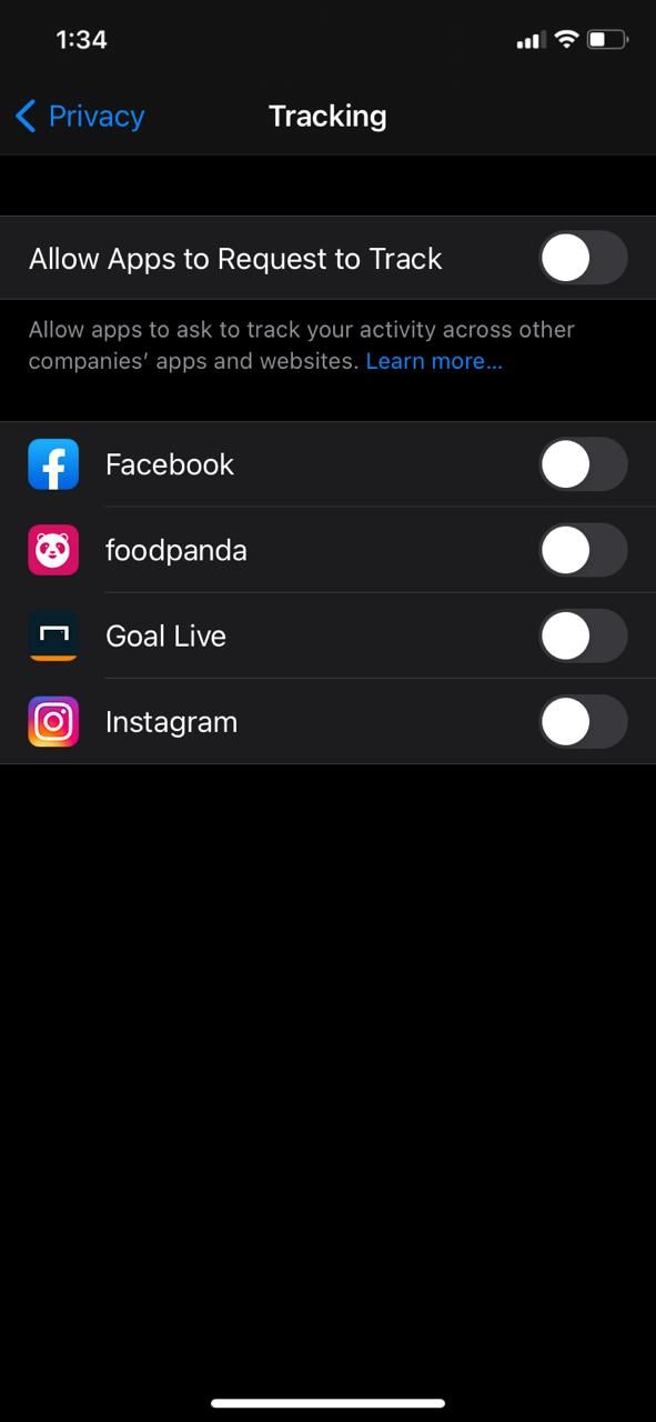 iPhone App Tracking Settings