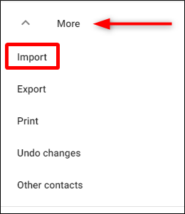 Интерфейс Google Contacts — импорт vCard или CSV