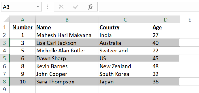 После удаления пустых строк данные сдвинуты вверх.
