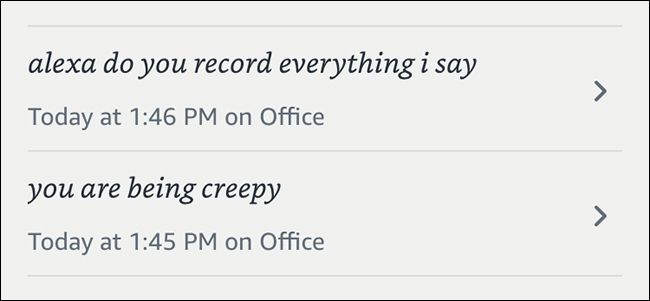 Проверить и удалить историю Alexa
