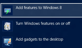 Параметры Windows 8 — окно настроек добавления функций