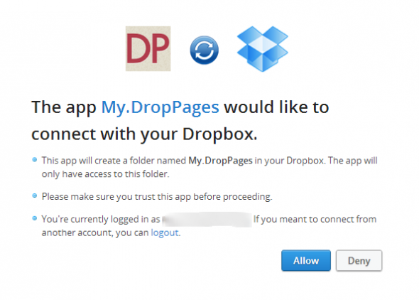 Вход DropPages и папка в Dropbox