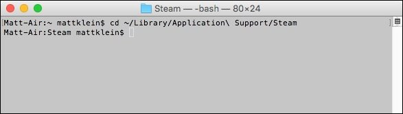 Открытие папки Steam в терминале