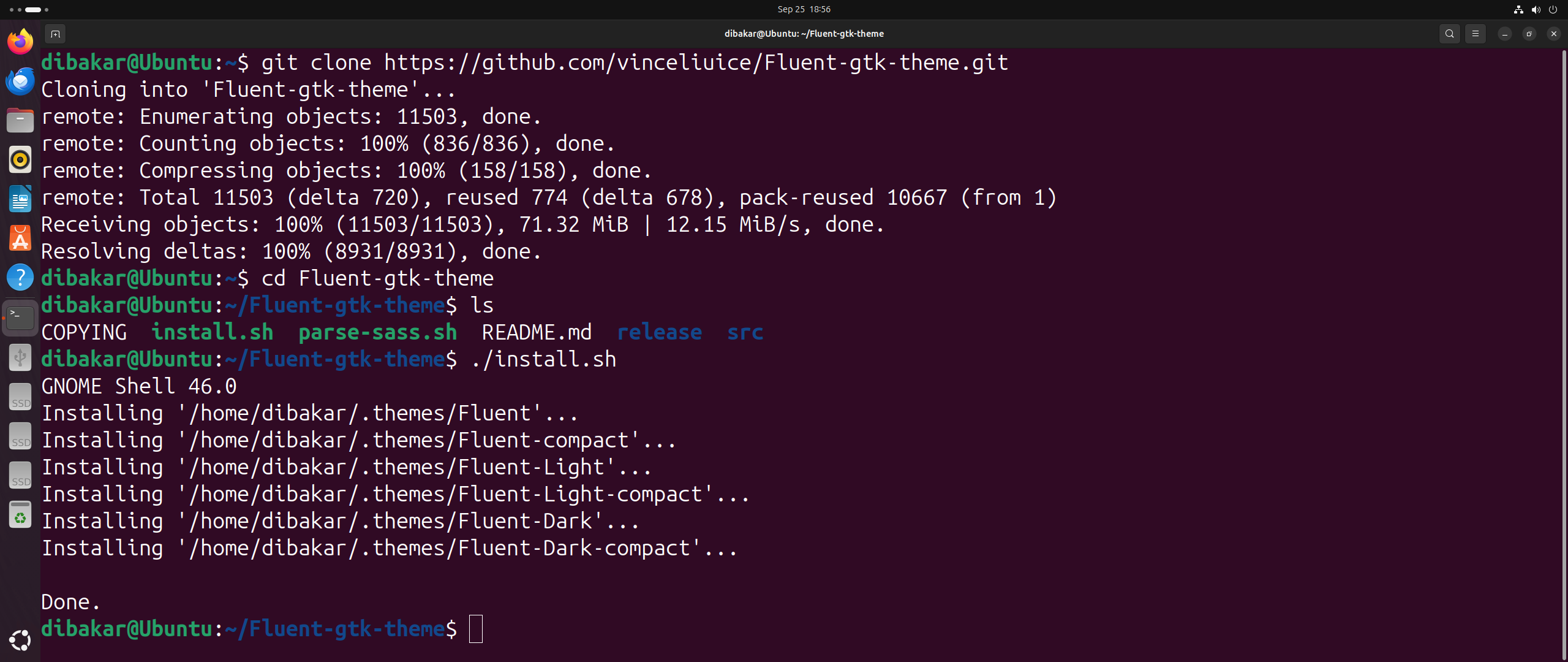 Установка темы Fluent GTK.