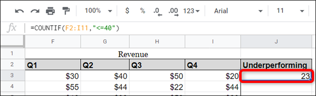 Результат: количество ячеек, удовлетворяющих условию, отображается в ячейке.