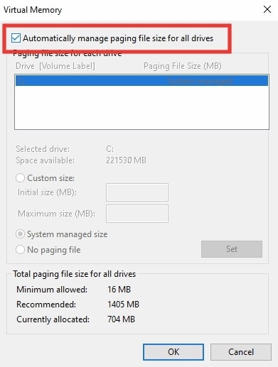 By Changing the Paging File Size