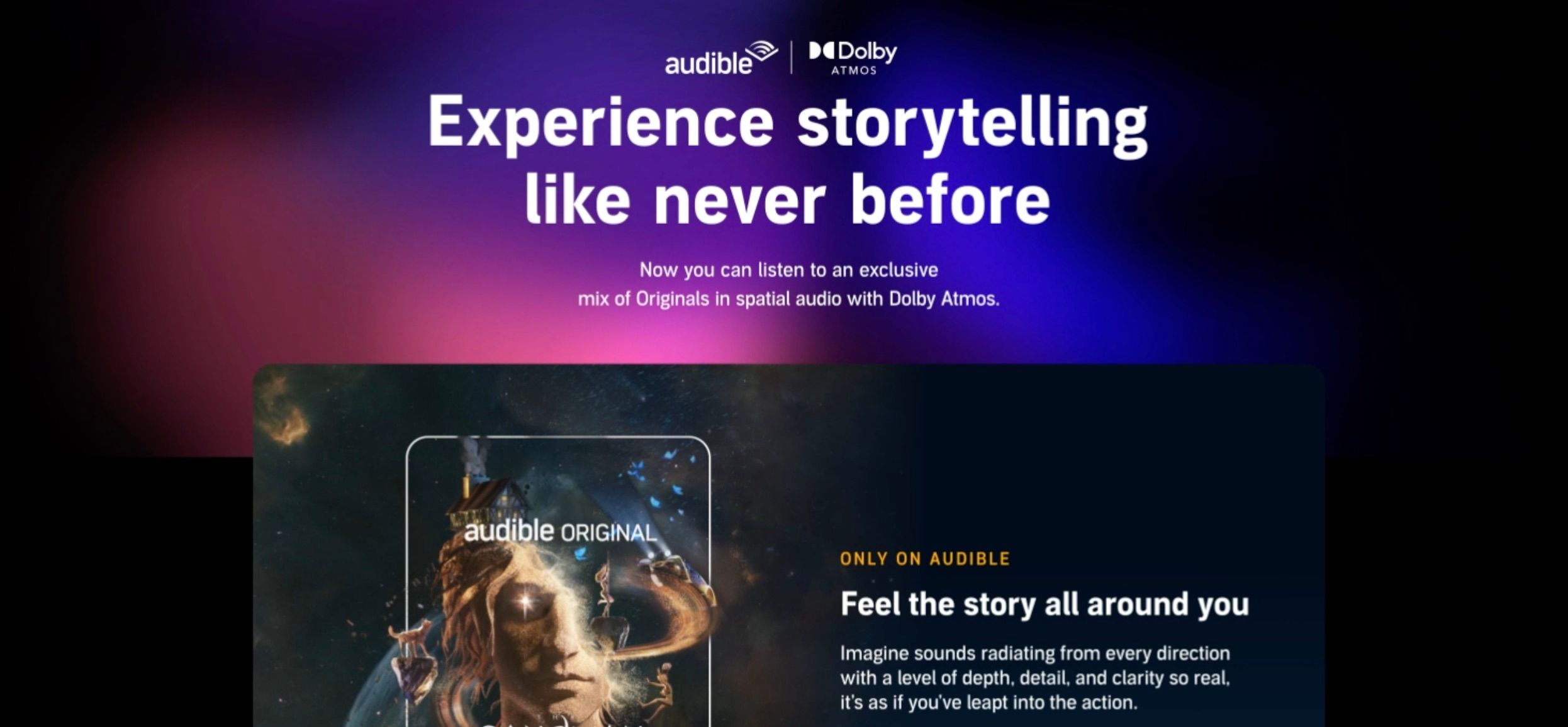 Скриншот страницы Audible с разделом Dolby Atmos