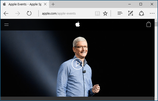 Скриншот Microsoft Edge, показывающий страницу события Apple