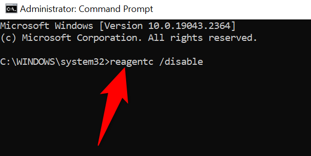 Отключите WinRE.
