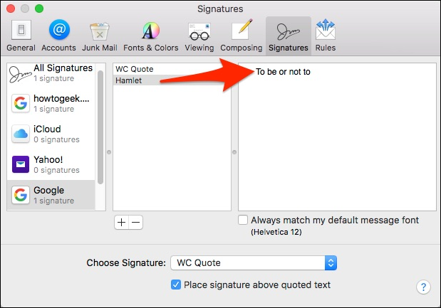 Редактирование текста подписи