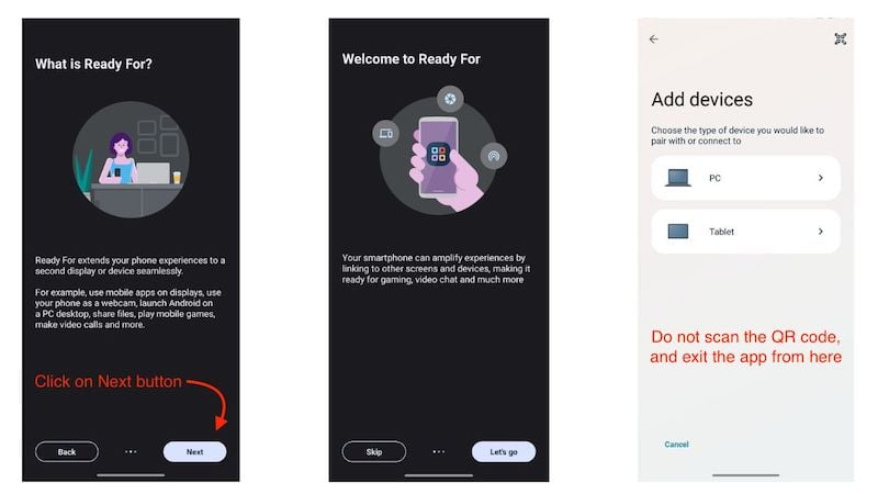 Изображение: Подключение к Ready For через выбор USB‑режима на телефоне