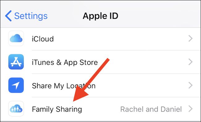 Экран «Семейный доступ» в Настройках