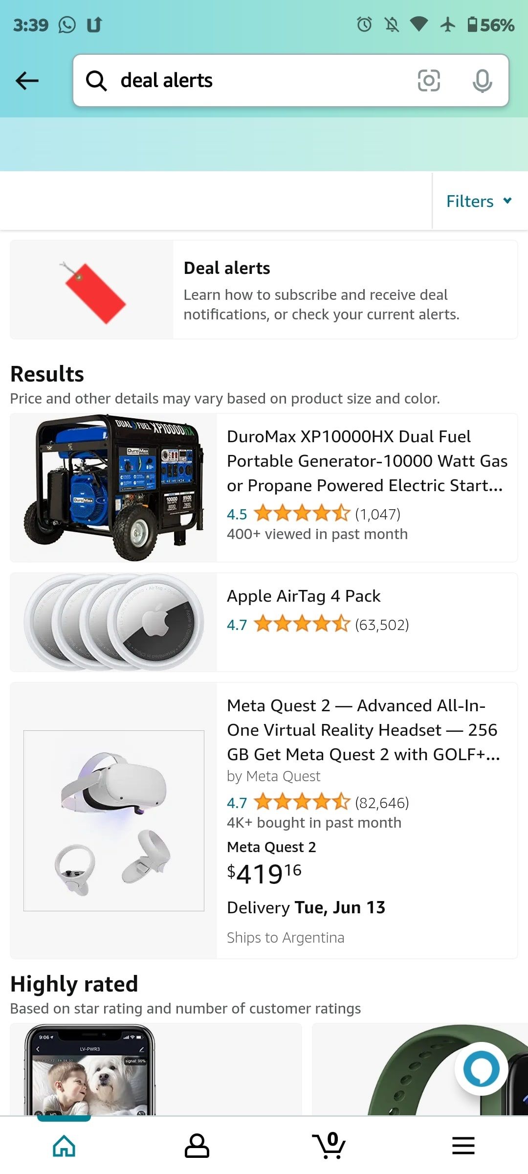 Результат поиска «Deal alerts» в приложении Amazon