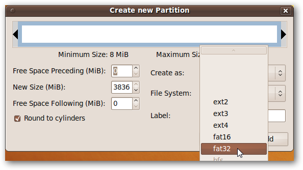 Параметры создания раздела и файловой системы